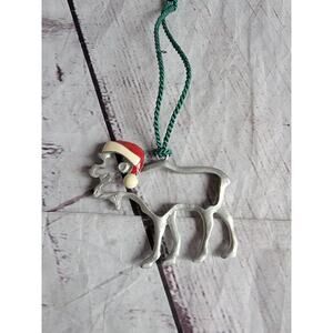 Pewter Christmas Moose W/Santa Hat Ornament DAK Stamped